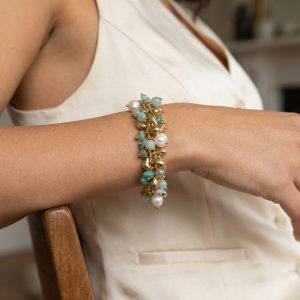 Envy 4888 Mixed Material Bracelet in Turquoise and White