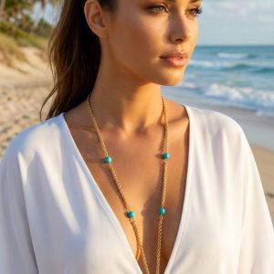 Envy 4930 Long Turquoise & Gold Necklace