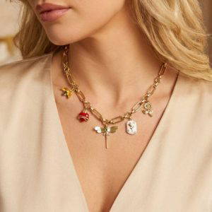 Envy 4932 Short Necklace with Charms & Dragonfly Drop