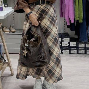 Penny Check Print A Line Suedette Skirt