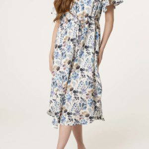 Joanna Leaf Print Button Dress