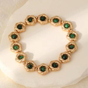 222 Gold & Green Stretchy Bracelet