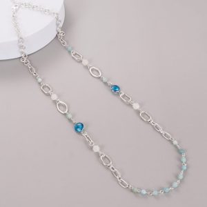 512 Long Silver & Aqua Necklace