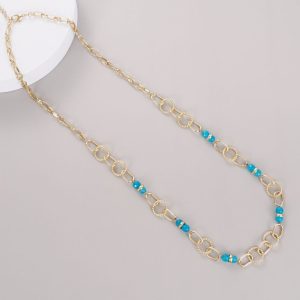 515 Long Gold & Turquoise Necklace