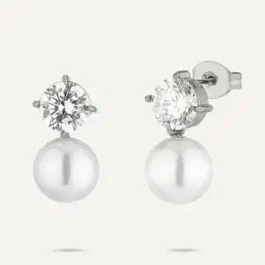 1273 Crystal Stud Pearl Drop Earrings