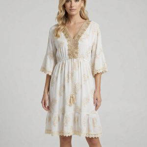 Astrid Gold Midi Dress