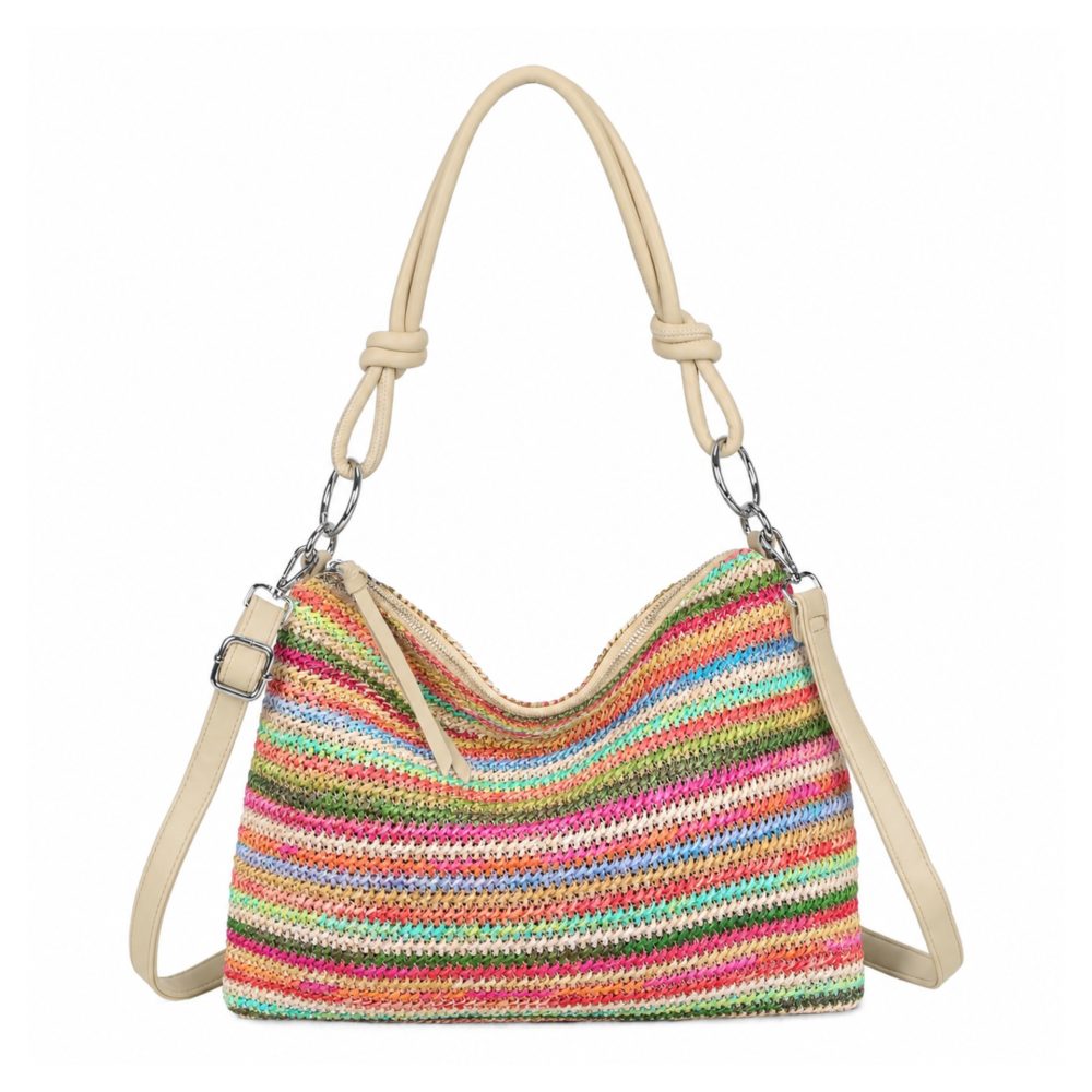 Straw Rainbow Stripe Shoulder Handbag