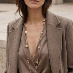 Envy 544 Long Necklace with Encrusted Beads in Gold & Silver