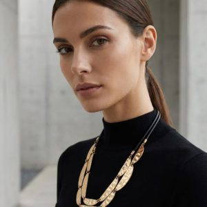 Envy 587 Short Cord and Hammered Metal Necklace