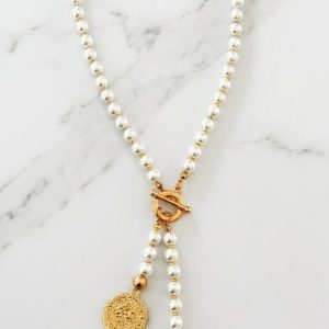 Envy 609 Beaded Necklace with Coin Drop Y Necklace