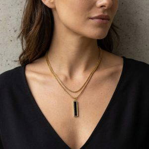 Envy 633 Short Multi Layer Necklace with Black Drop Pendant
