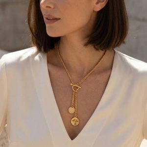Envy 647 Coin Drop Y Necklace in Gold & Silver
