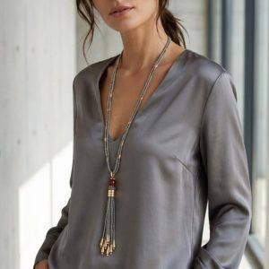 Envy 662 Long Grey Beaded Necklace