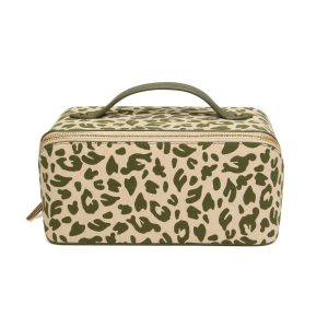 Alice Wheeler Olive Leopard Train Case