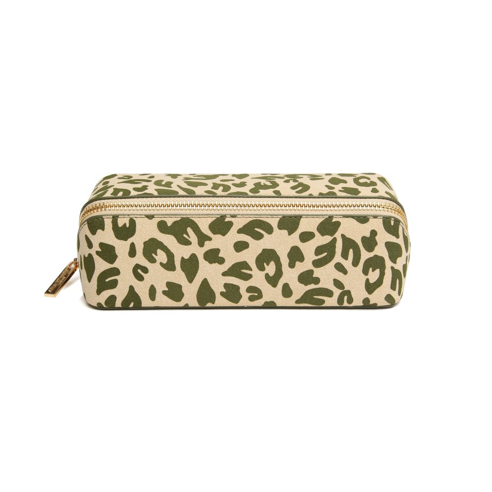 Alice Wheeler Small Olive Leopard Train Case