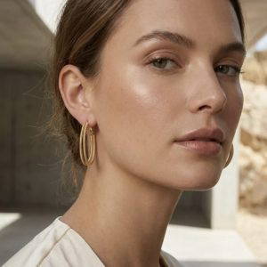 Envy 4787 Large gold textured hoop earrings