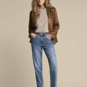 Red Button Terry Stripe Long Sleeve Top