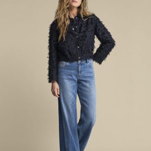 Red Button Bomber Fringes Jacket
