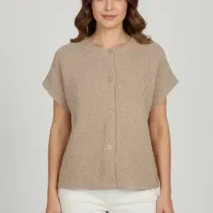 Red Button Sleeveless Boucle Knit