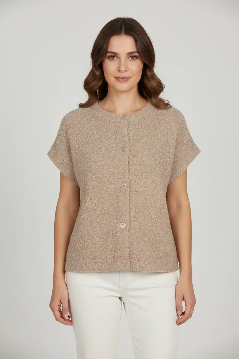Red Button Sleeveless Boucle Knit