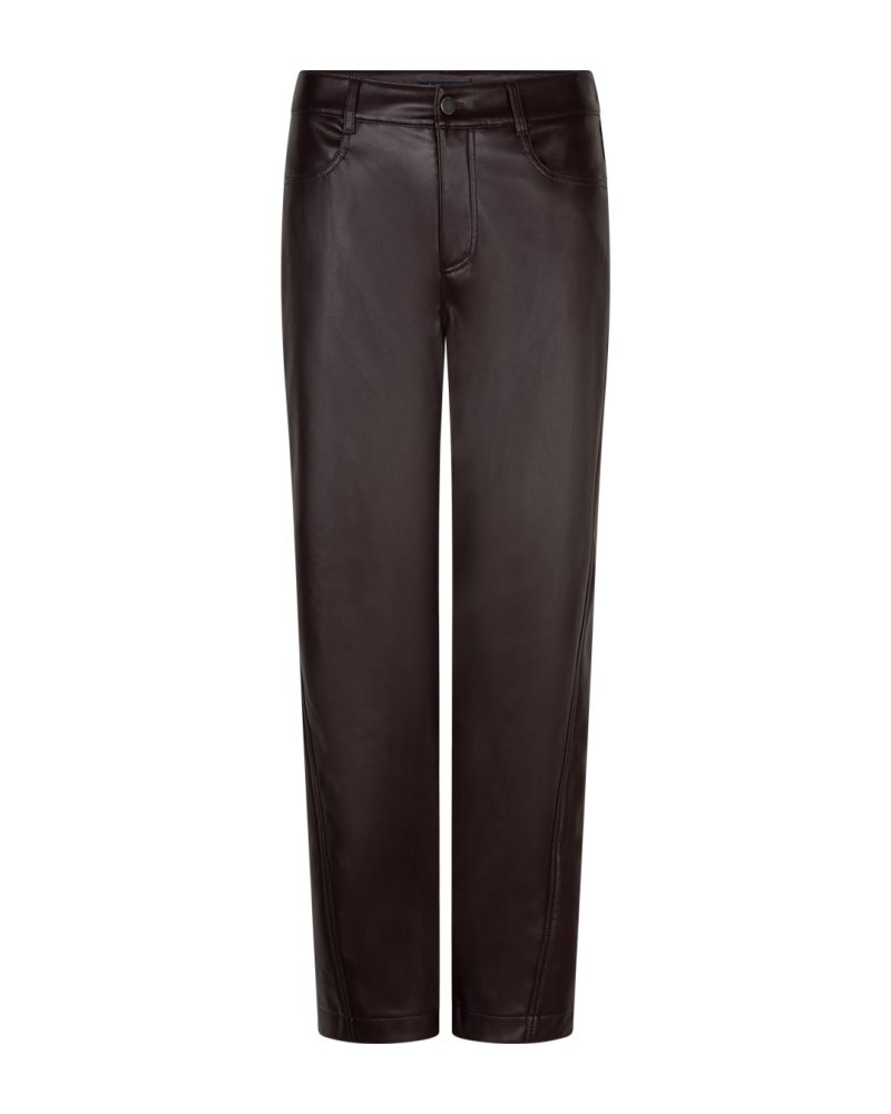 Red Button Caitlina Faux Leather Trousers in Burgundy & Expresso - Image 7