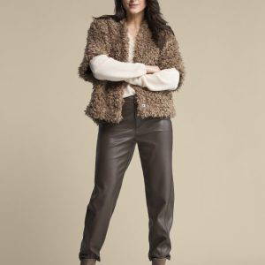Red Button Caitlina Faux Leather Trousers in Burgundy & Expresso