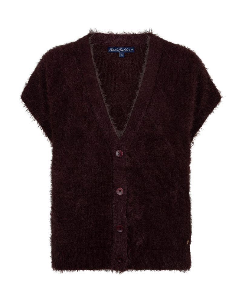Red Button Sleeveless Fuzzy Cardigan - Image 2