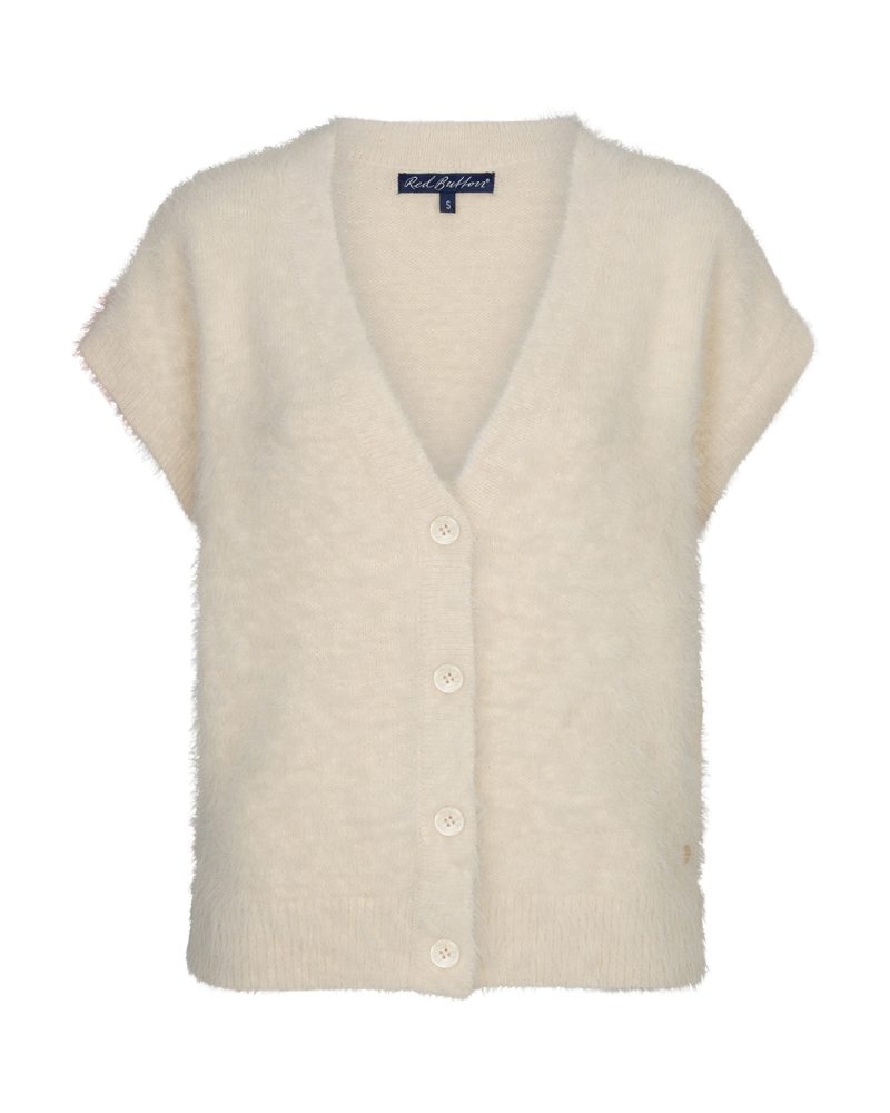 Red Button Sleeveless Fuzzy Cardigan - Image 4
