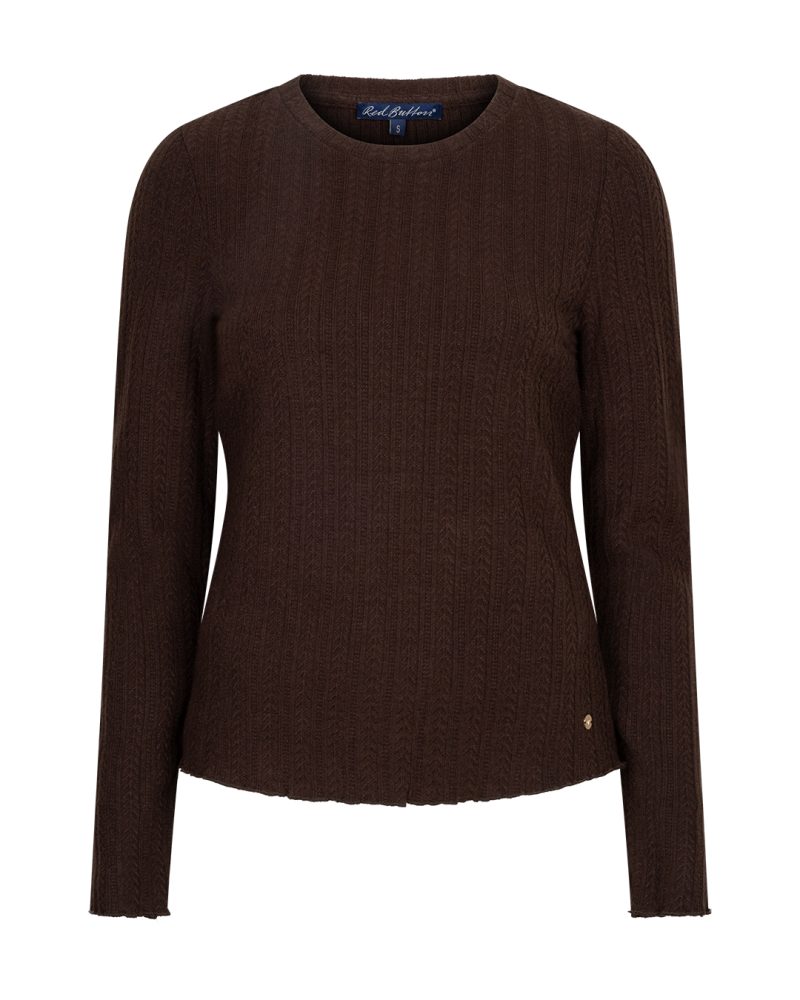 Red Button Fine Knit Top - Expresso & Off White - Image 2