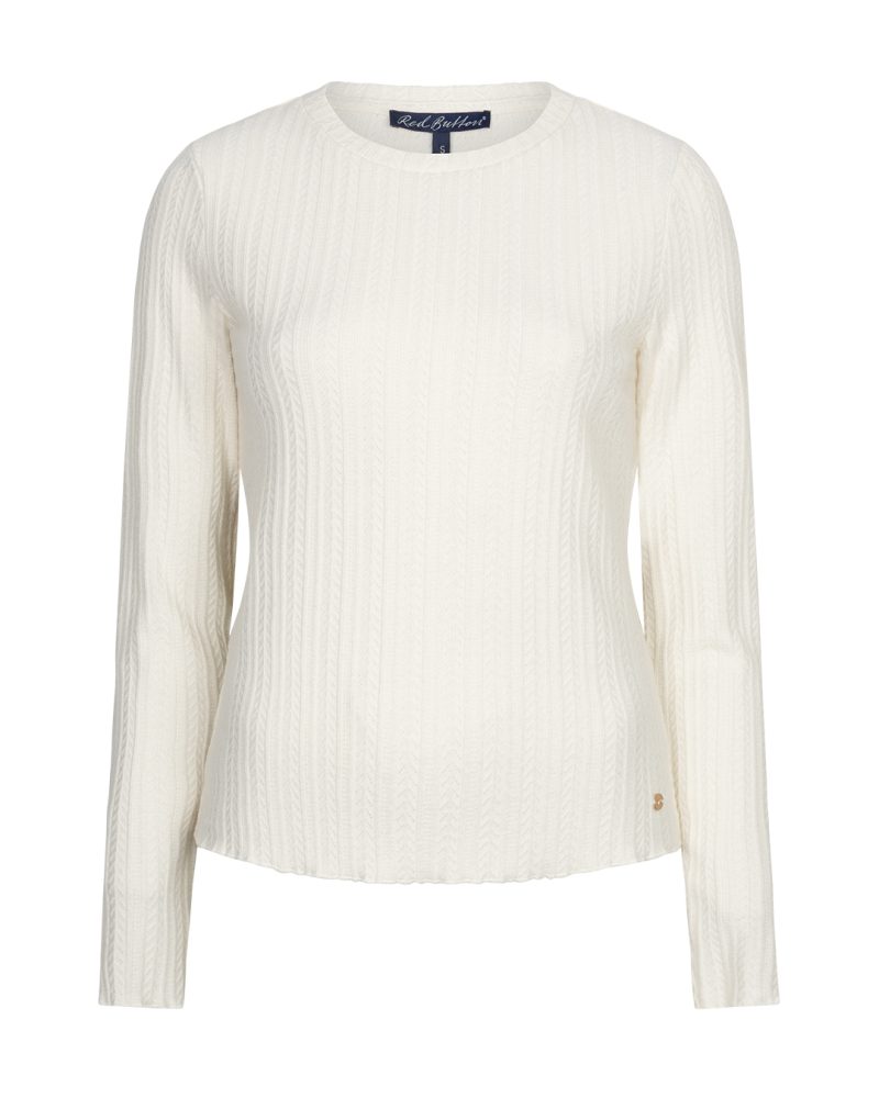 Red Button Fine Knit Top - Expresso & Off White