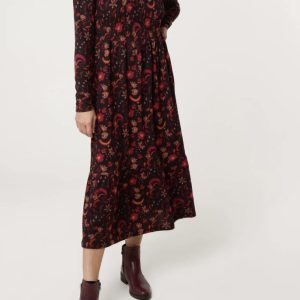 Adele Autumnal Shirred Midi Dress