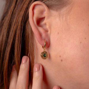 4408 Green Crystal Star Detail Gold Plated Earrings