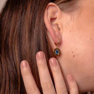 4414 Navy Crystal Star Detail Gold Plated Earrings