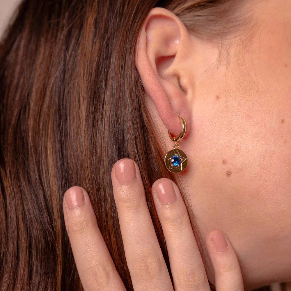 4414 Navy Crystal Star Detail Gold Plated Earrings