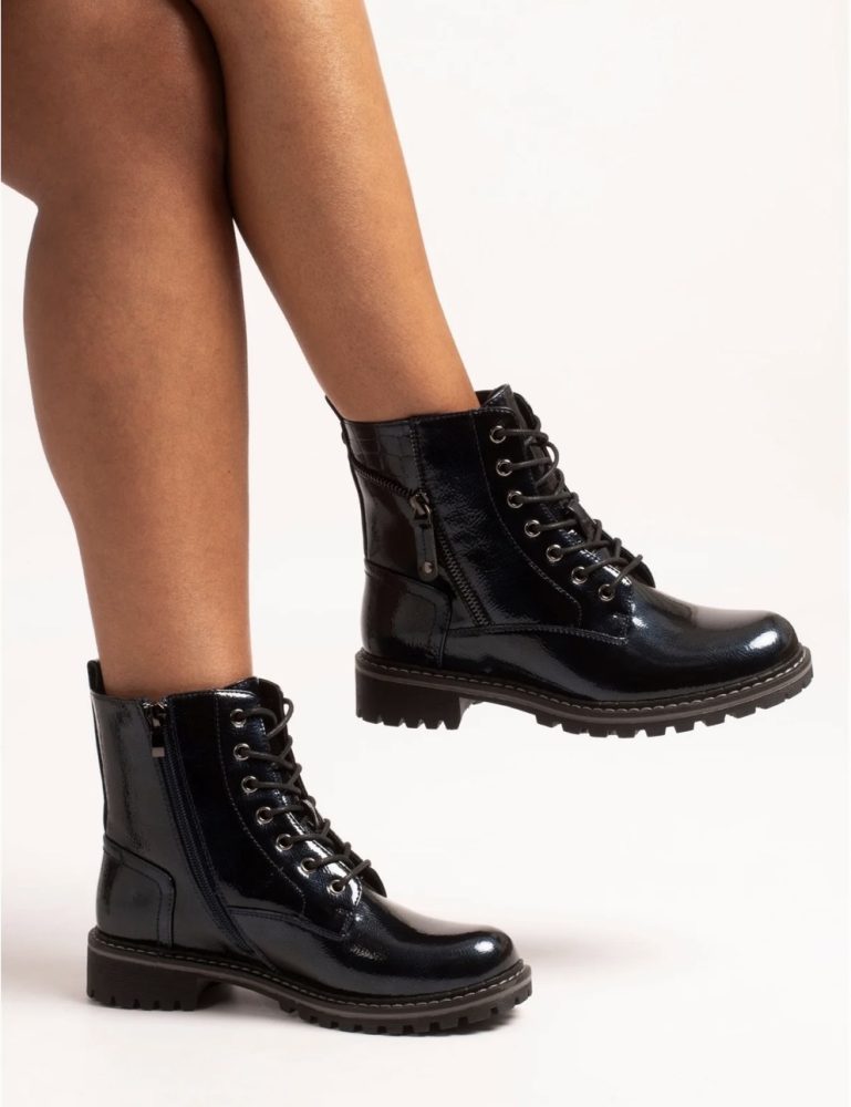 Lunar Allison Navy Patent Ankle Boot
