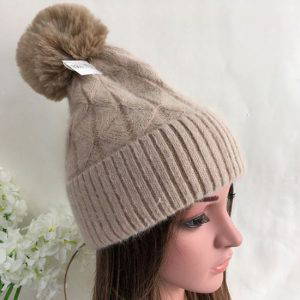 Beige Knit Bobble Hat