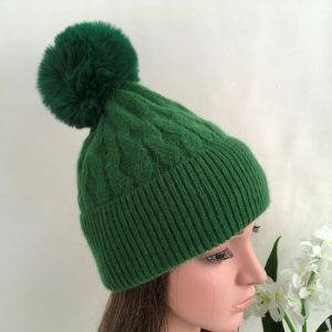 Green Knit Hat with Bobble