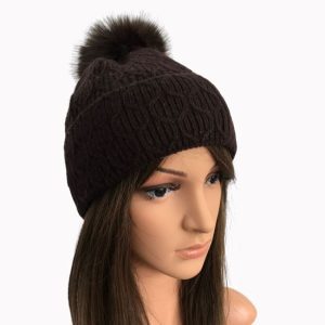 Saks Brown Pom Pom Hat